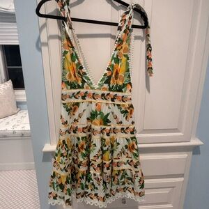 FARM Rio Floral Mini Dress - Green, Yellow, White